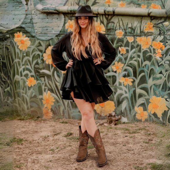 Brown Women's Wide Width Cowboy Boots Square Toe Mid Calf Western Cowgirl Boots - Picture 7 of 8